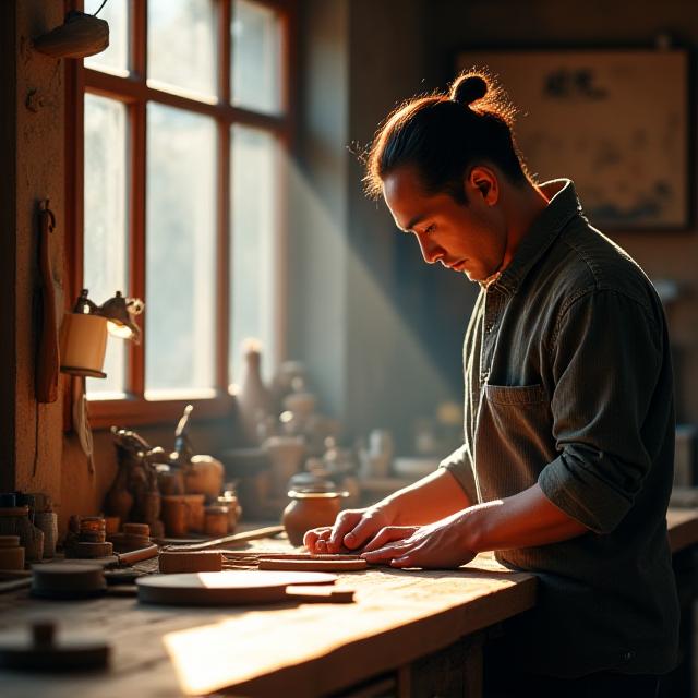 千代田の工房で作業する職人の様子